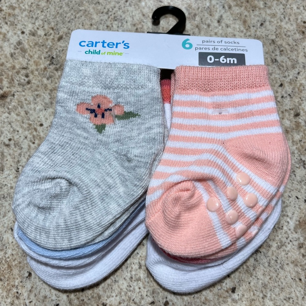 NWT Carter's Child of Mine Infant Baby Girl Bird Crew Socks 6 Pack, 0-6m